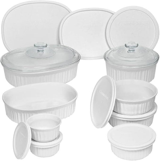 CorningWare French White Round and Oval Ceramic Bakeware, 18-Piece Set - New