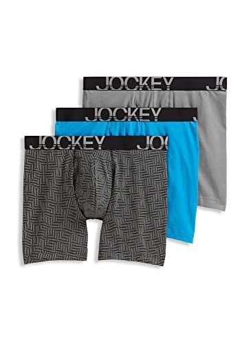 Jockey Men's ActiveStretch 4" Boxer Brief Pebble/Z Stripe/Extra Turquoise Medium