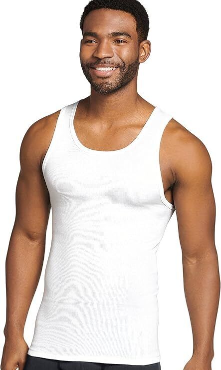 Jockey Men's Undershirt 100% Cotton A-Shirt Tank - 3 Pack, White - Medium