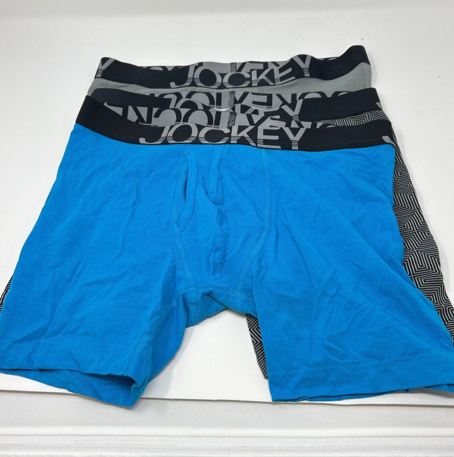 Jockey Men's ActiveStretch 4" Boxer Brief Pebble/Z Stripe/Extra Turquoise Medium