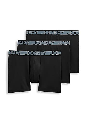 Jockey Men's Underwear Active Microfiber 5" Boxer Brief - 3 Pack, Black, 2XL