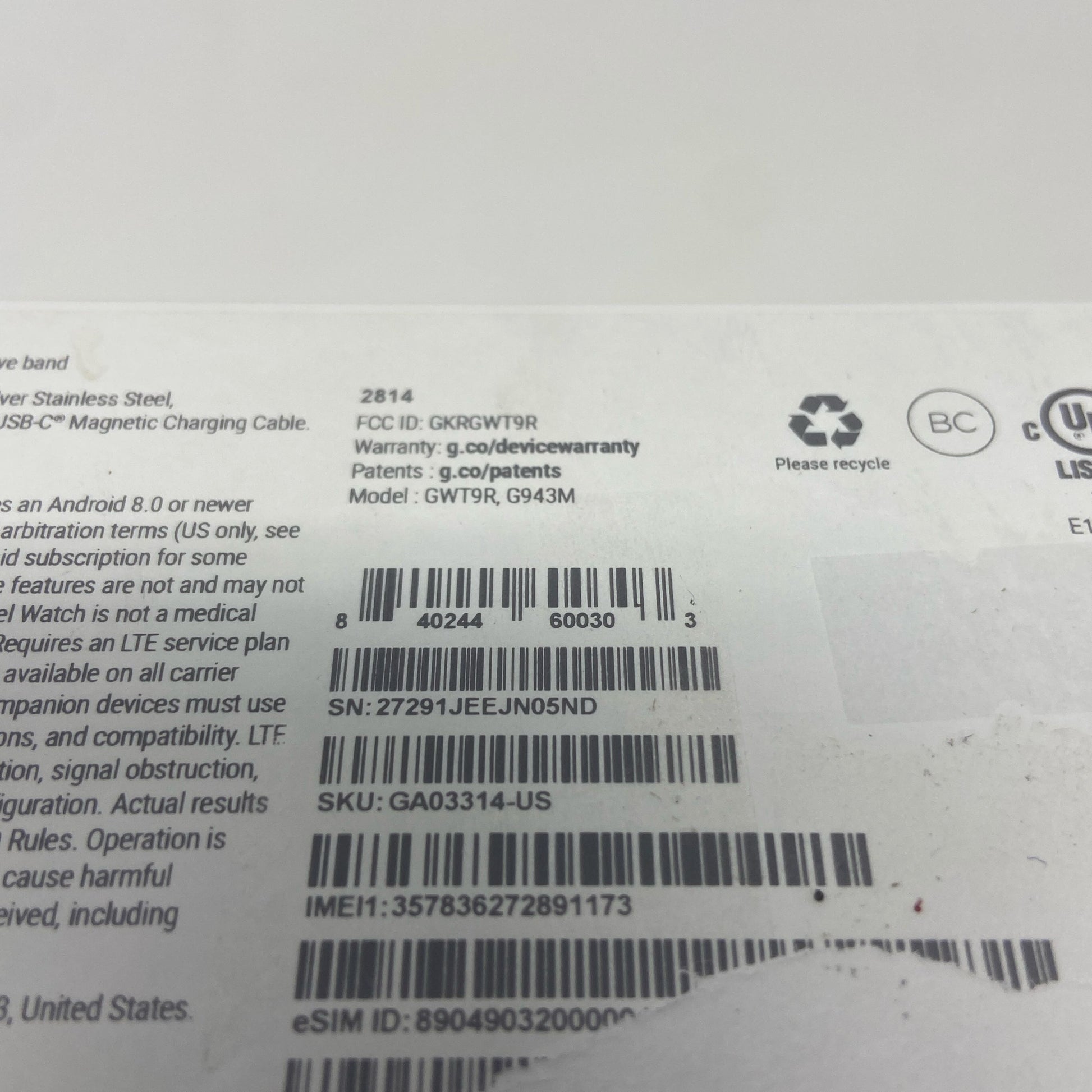 Serial #/Tag-UNT250429DBW
