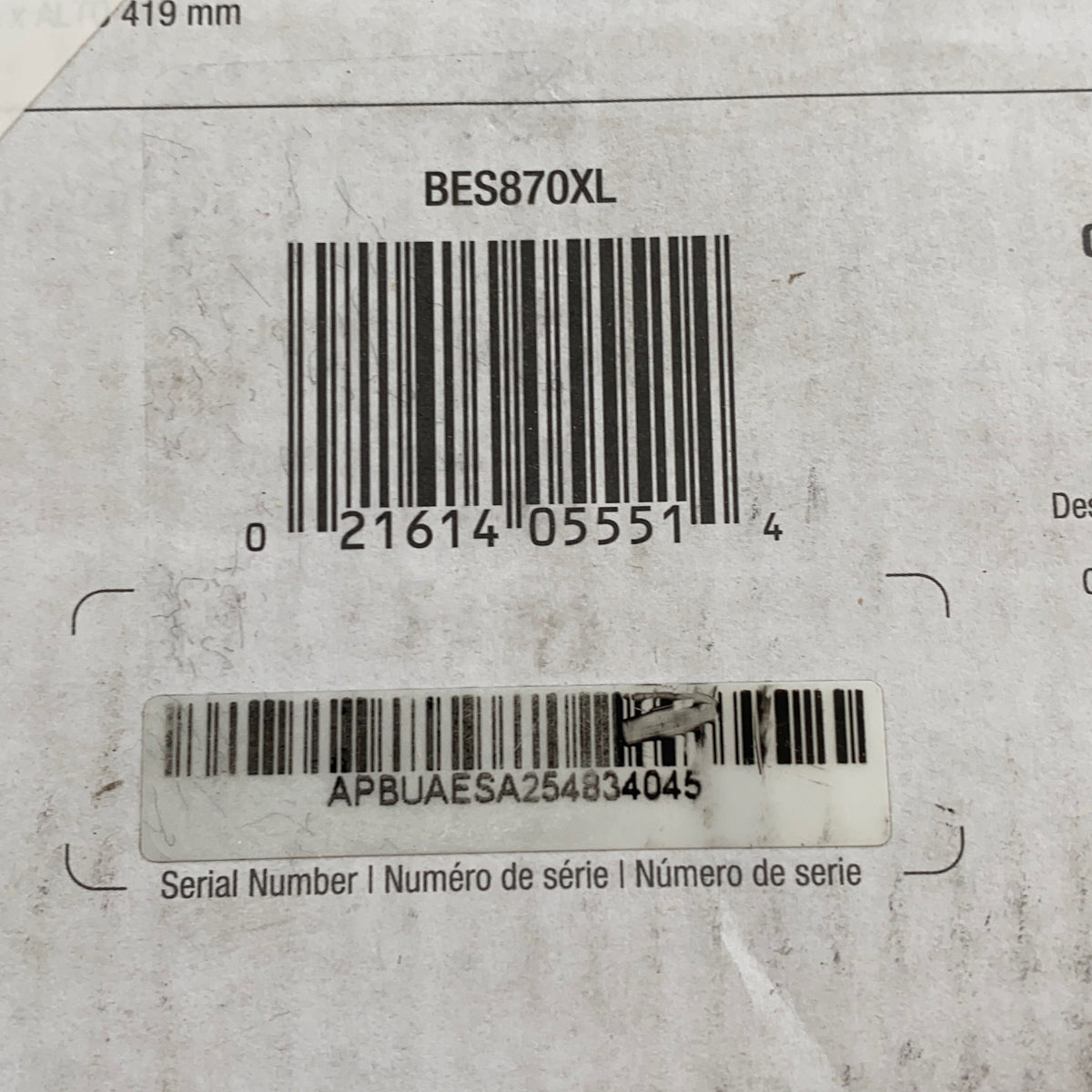 Serial #/Tag-UNT182943KT6