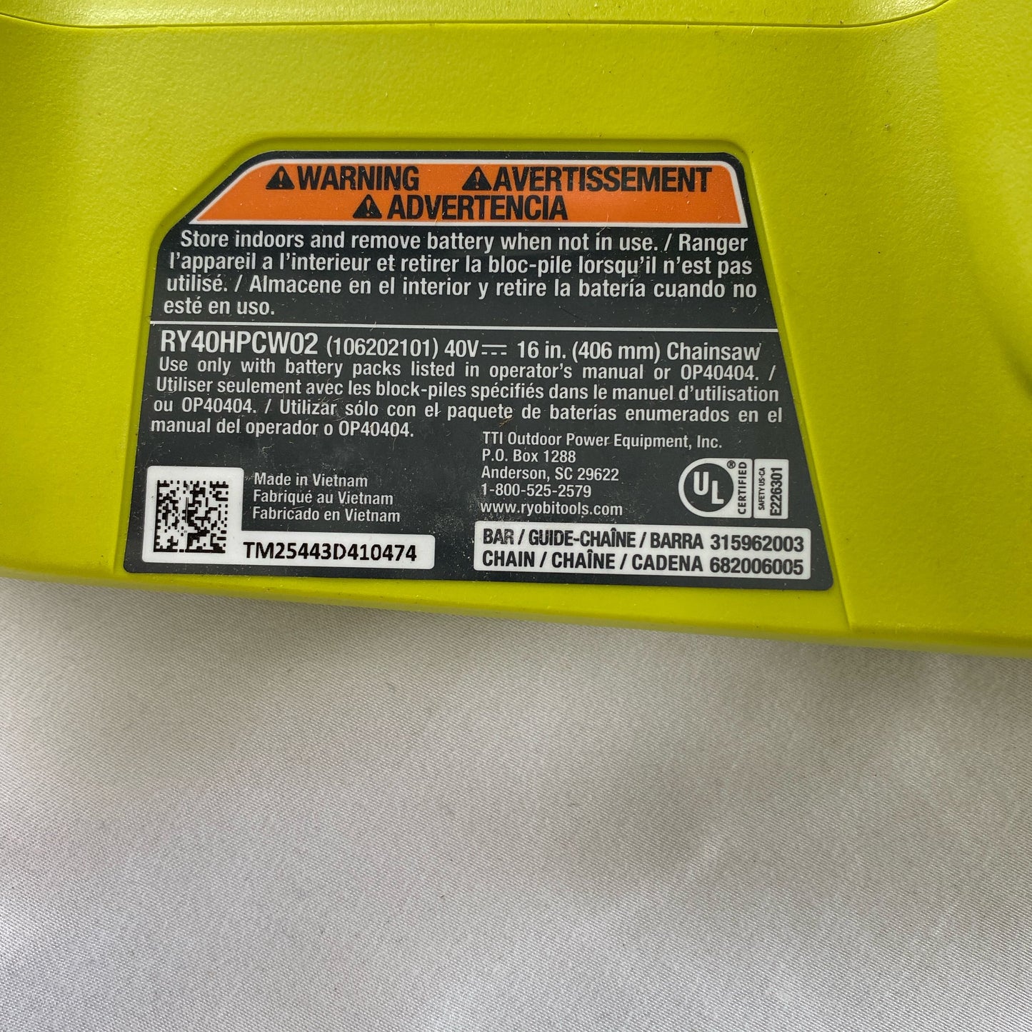 Serial #/Tag-UNT218824RC8