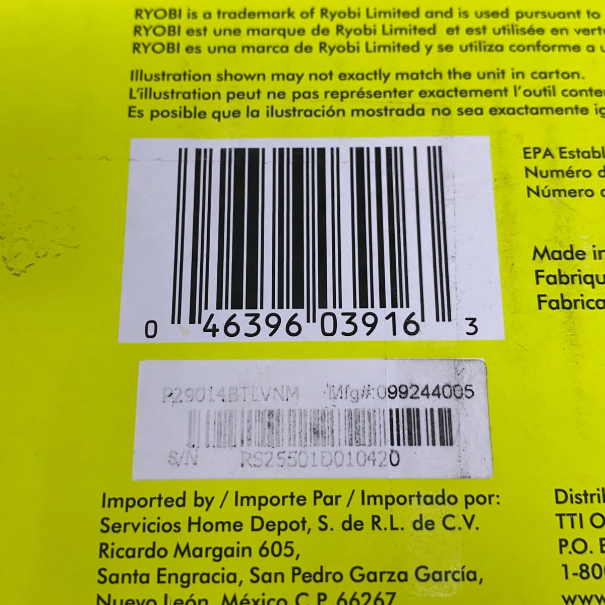 Serial #/Tag-LPNPMFQ4895064
