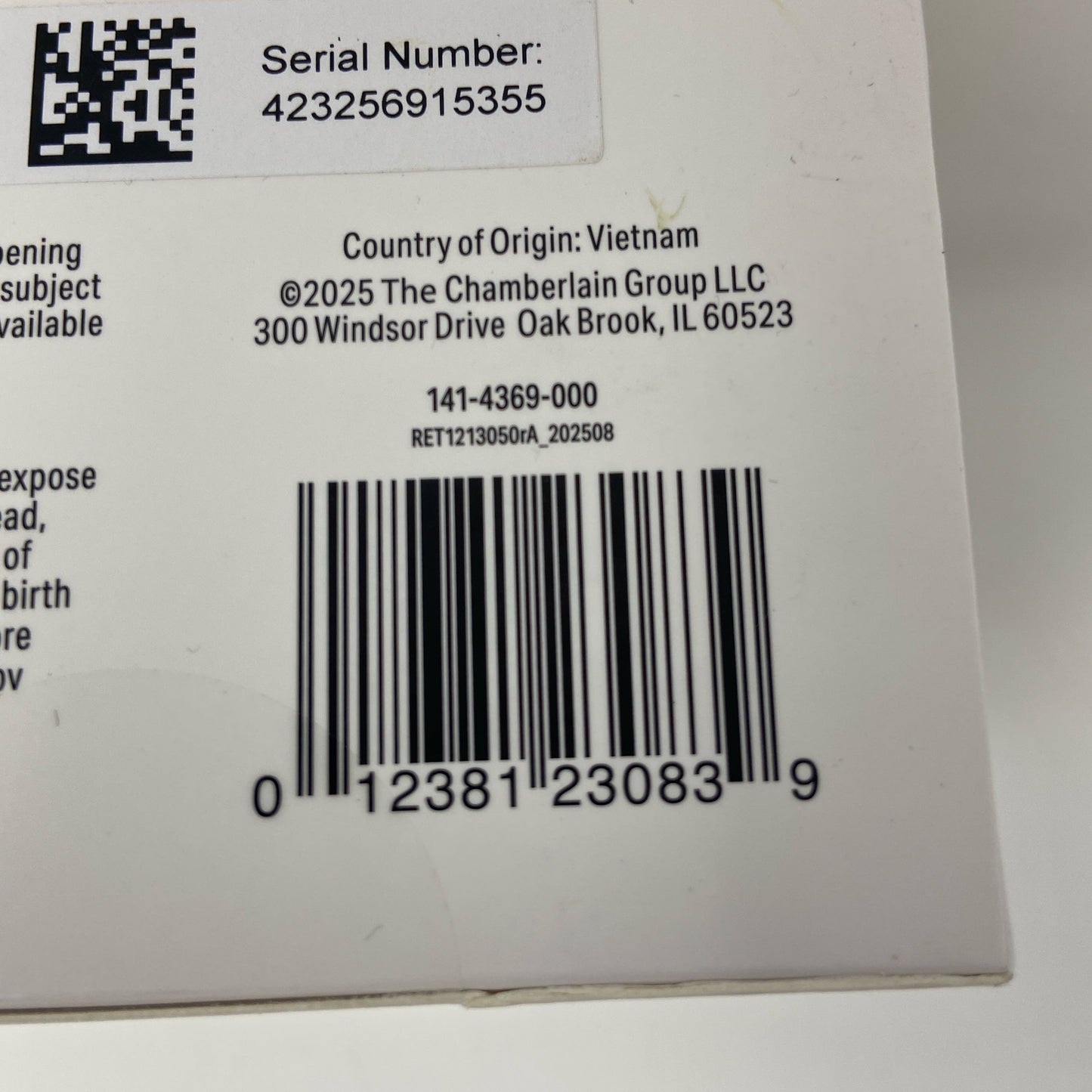 Serial #/Tag-UNT425010U2G