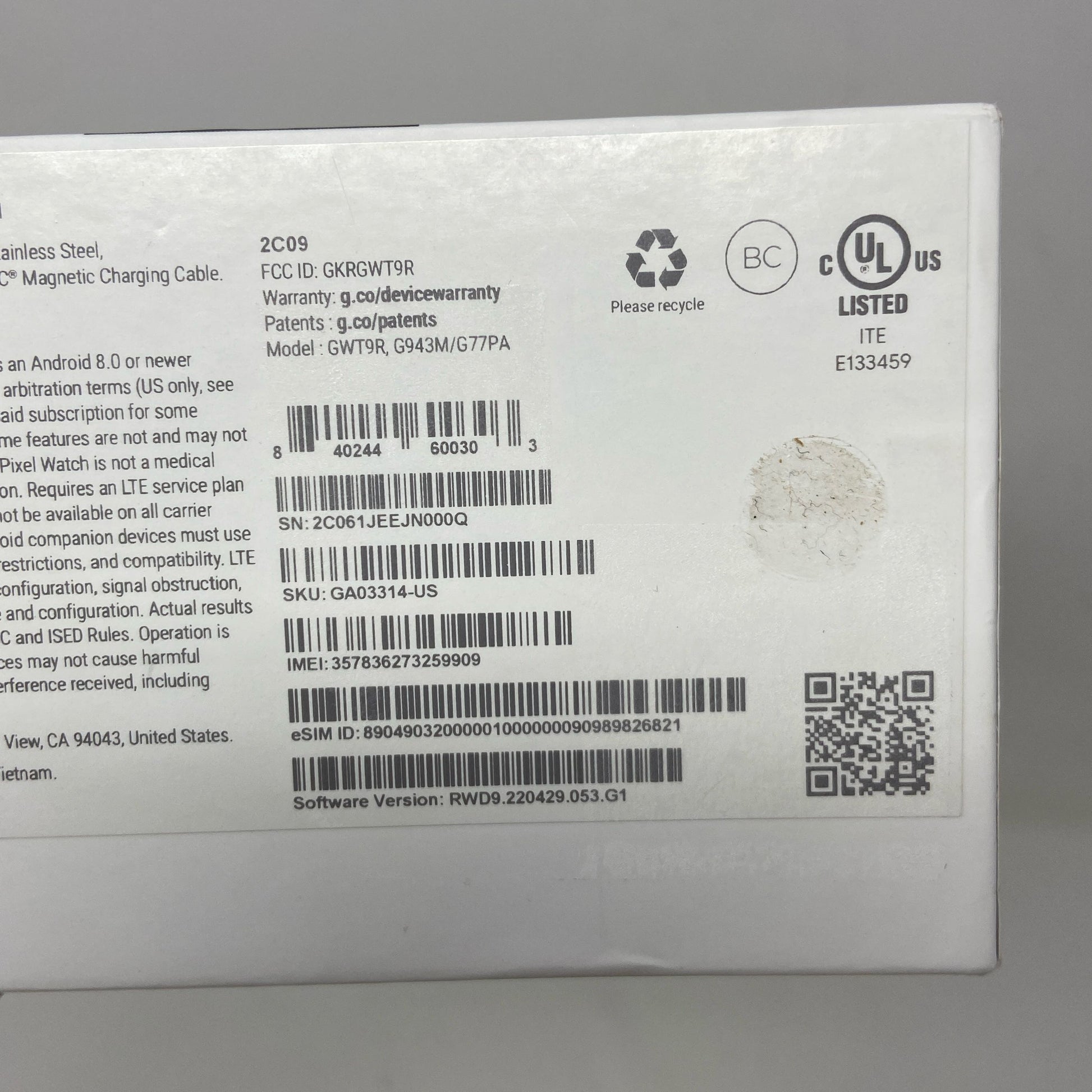 Serial #/Tag-UNT9117067VV