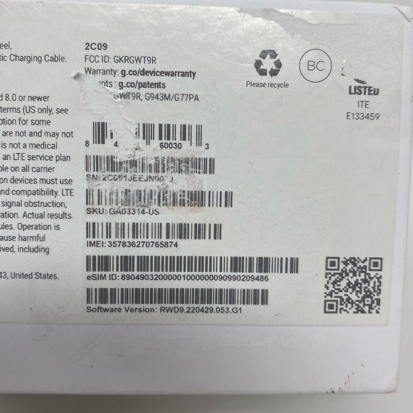 Serial #/Tag-UNT228908LYE