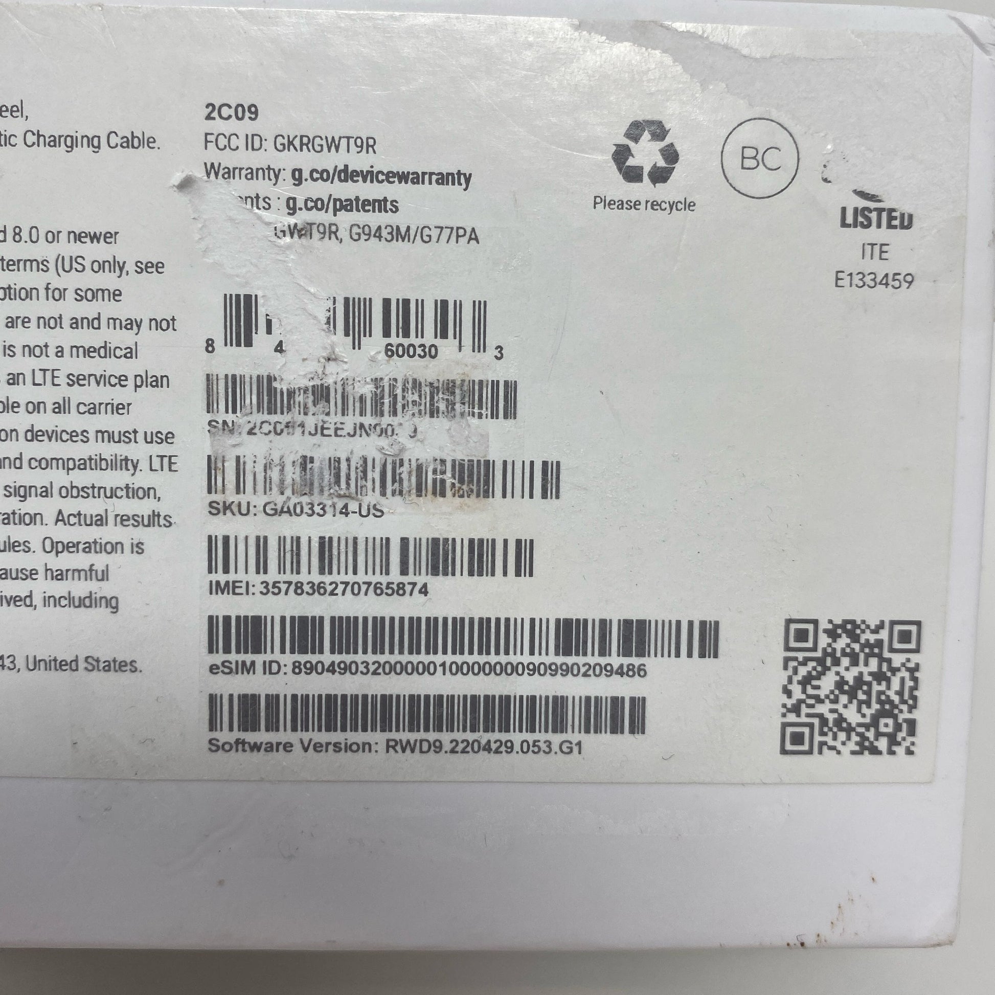 Serial #/Tag-UNT228908LYE