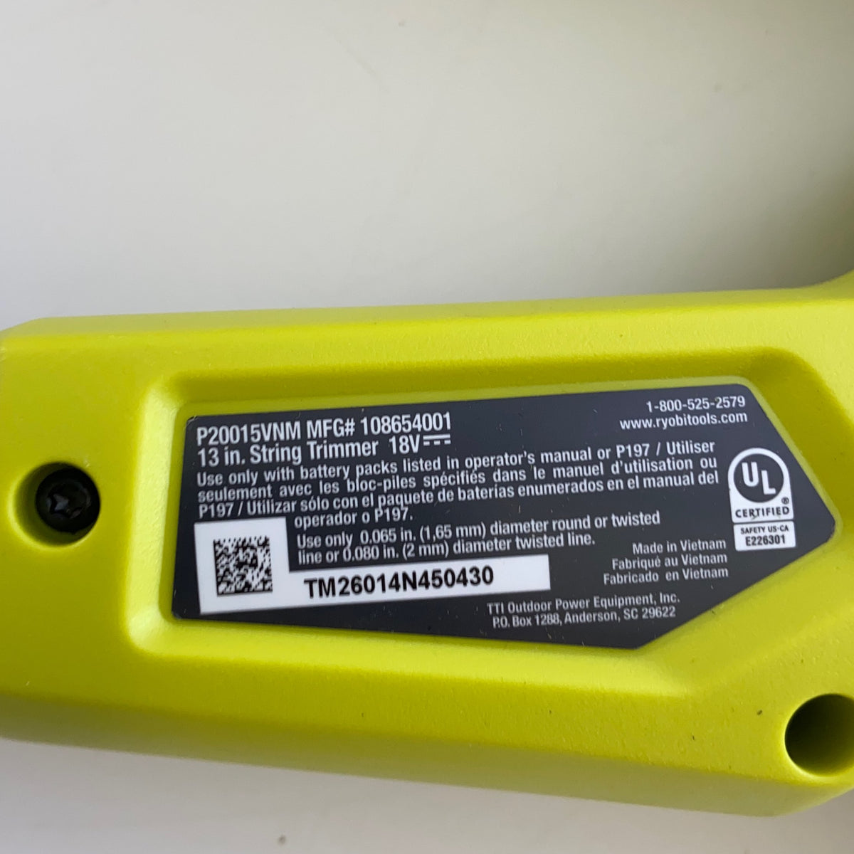Serial #/Tag-LPNPMGR9240124