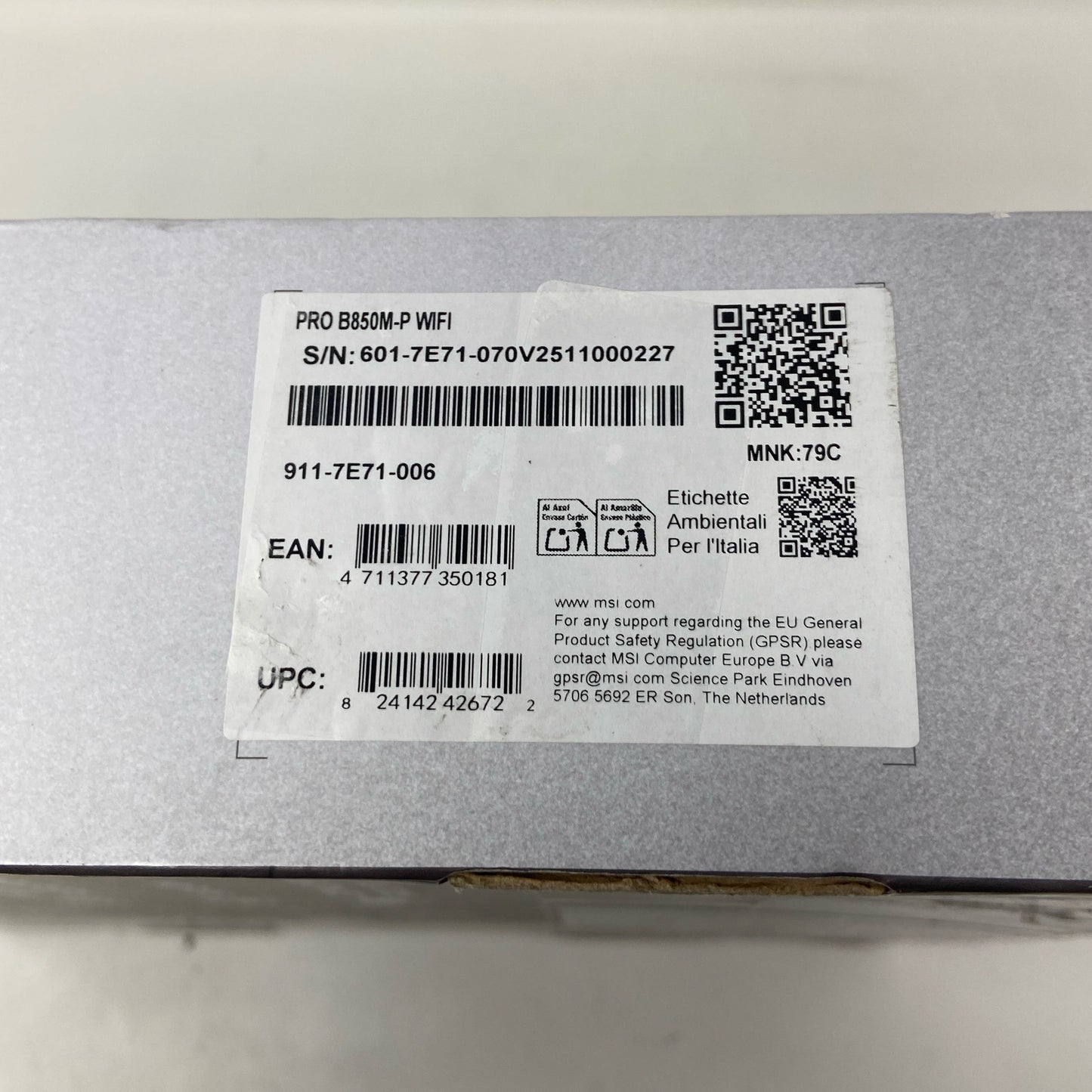Serial #/Tag-LPNPMGV0042329