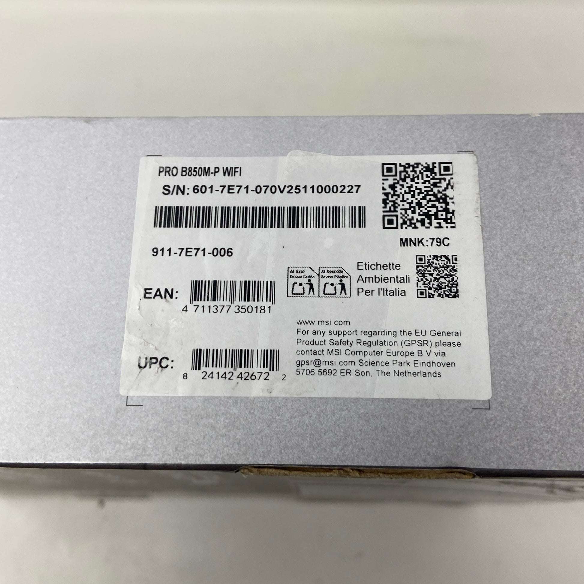 Serial #/Tag-LPNPMGV0042329