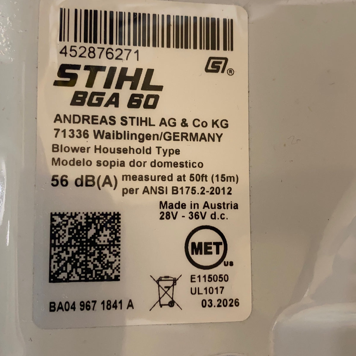 Serial #/Tag-LPNND6Q5419KF