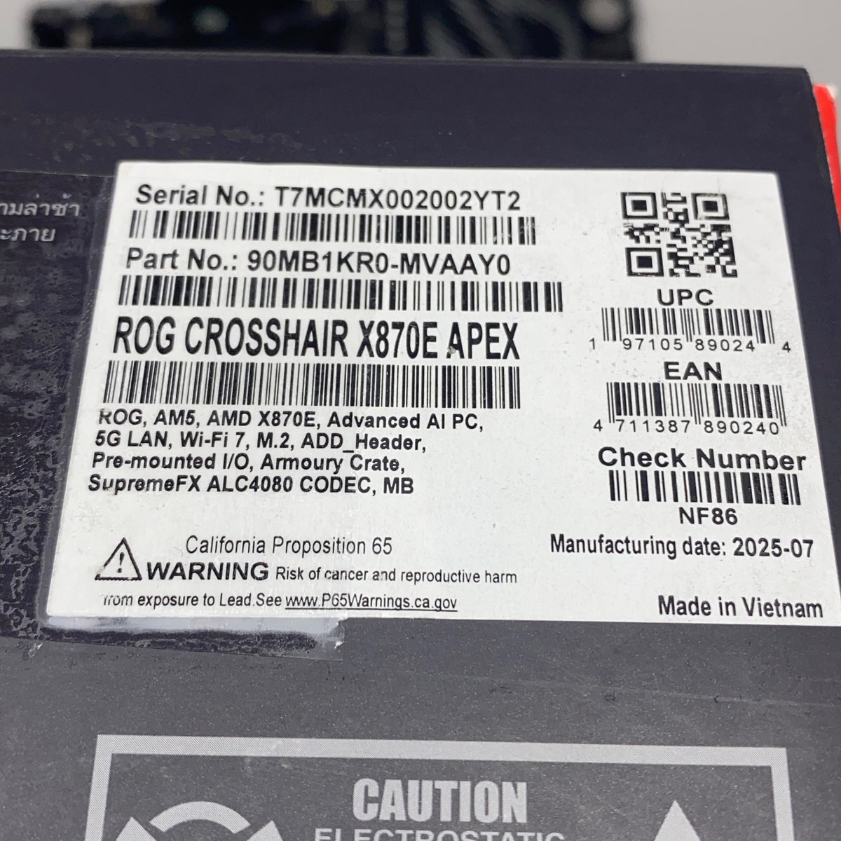 Serial #/Tag-UNT3607765PD