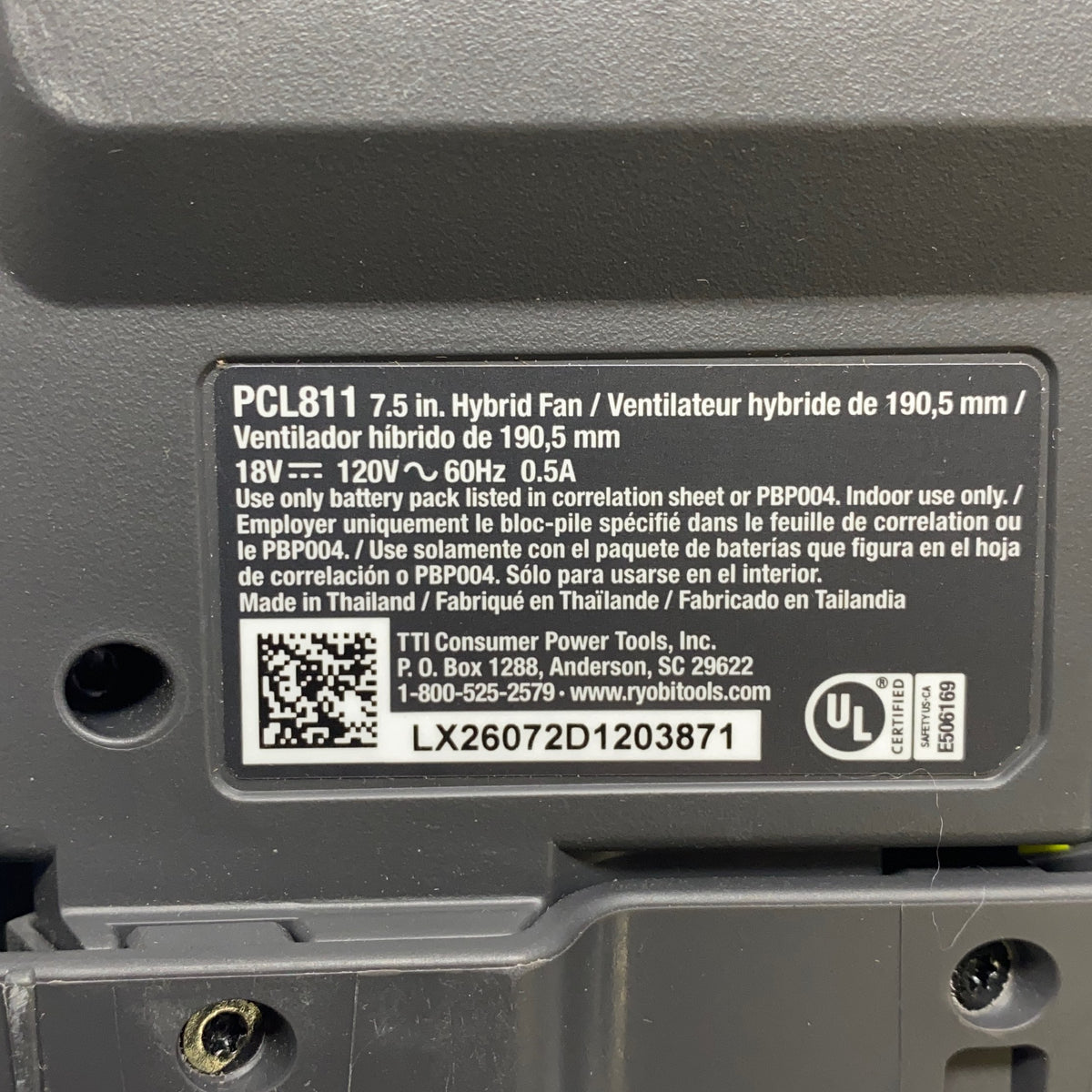 Serial #/Tag-LPNO603782005